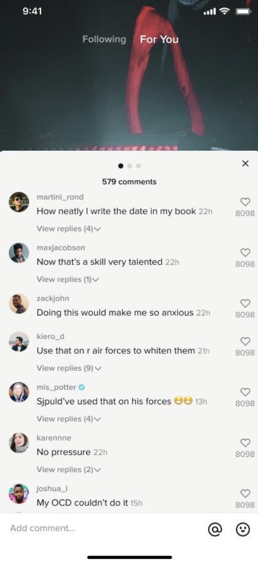 Screen 2: Comment sheet over the video
